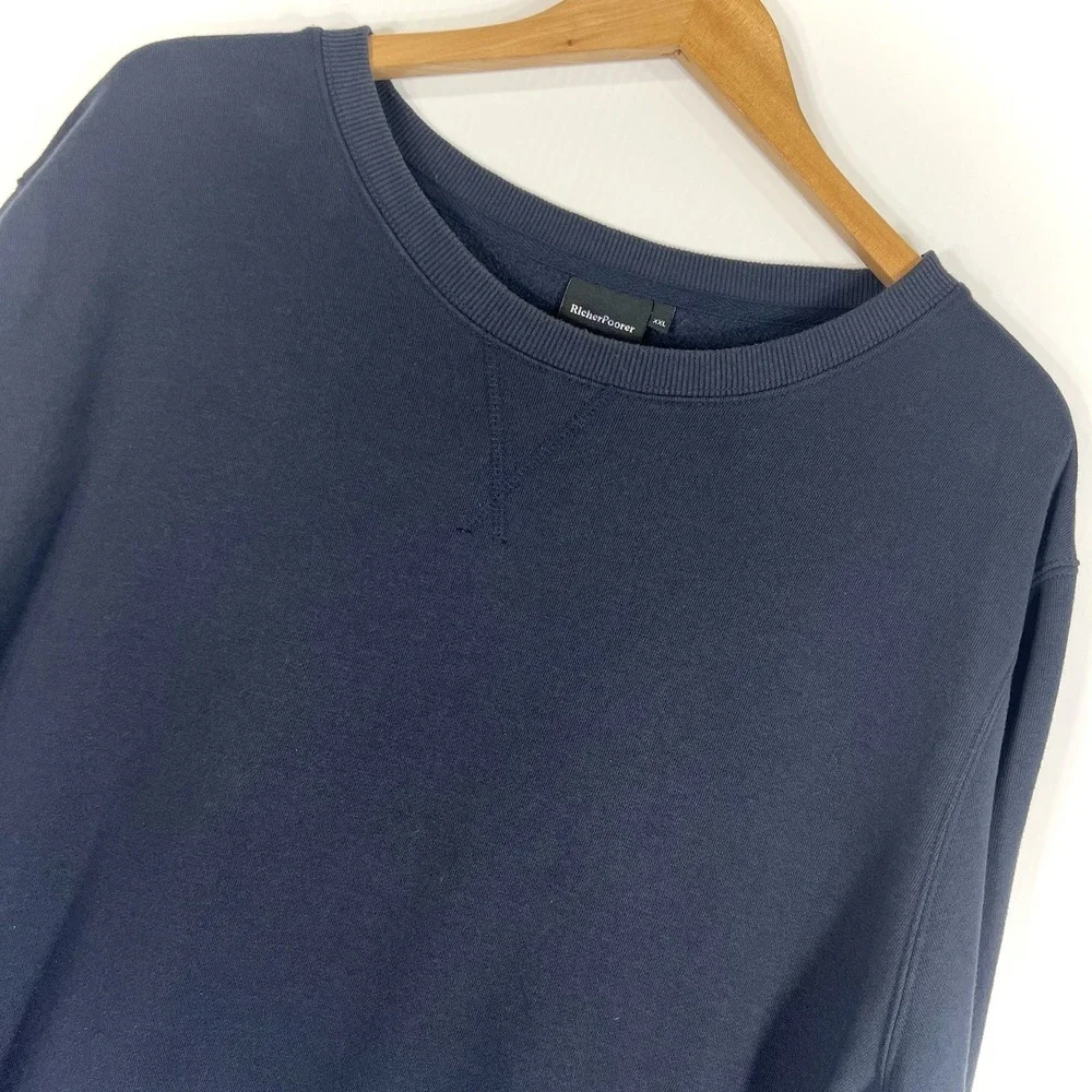 Richer‎ Poorer Crew Sweatshirt Mens Size XXL Navy Blue Cotton Blend Ribbed Hem
